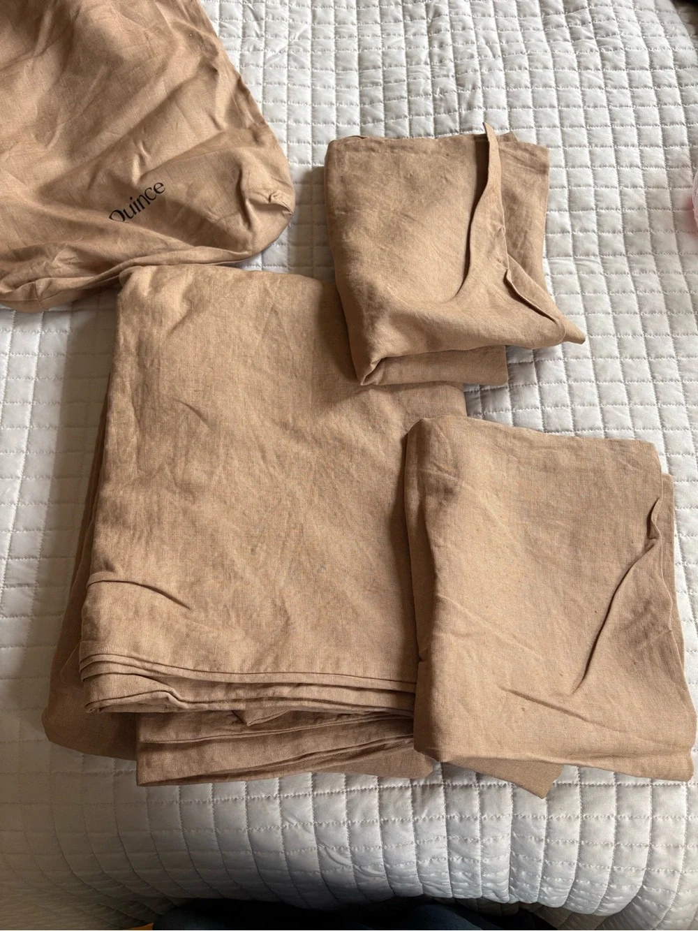 Like New Quince European Linen Duvet Cover Set - Full/Queen, Toffee